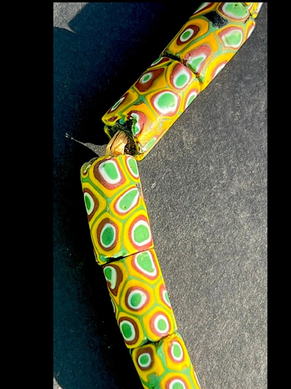 Antique Yellow African Venetian Millefiori Trade Beads Strand of 42 3/4" beads